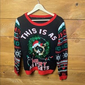 No Boundaries Womens Ugly Christmas Lg Sweater Grumpy Cat Ho ho ho Holidays Snow